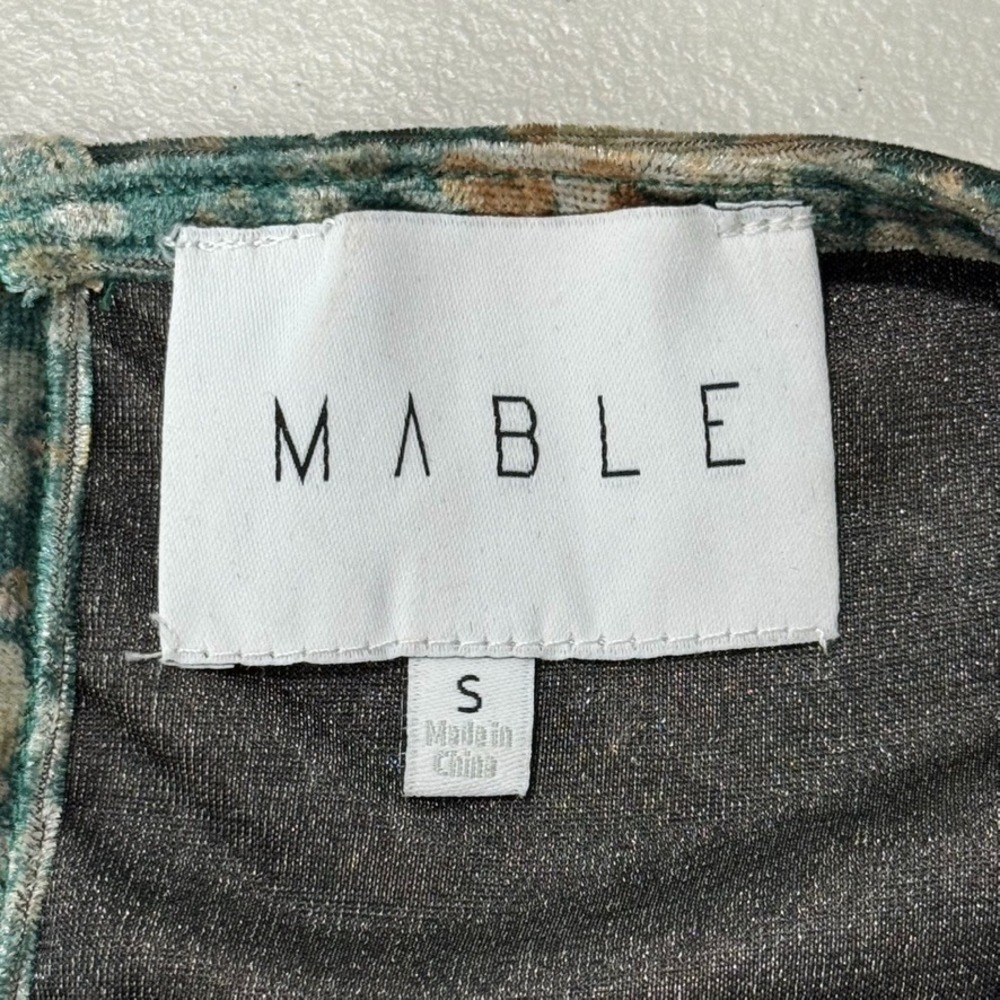 MABLE Dress Small Green Floral Velvet Puff Sleeve Midi Cottagecore Romantic - Picture 10 of 13